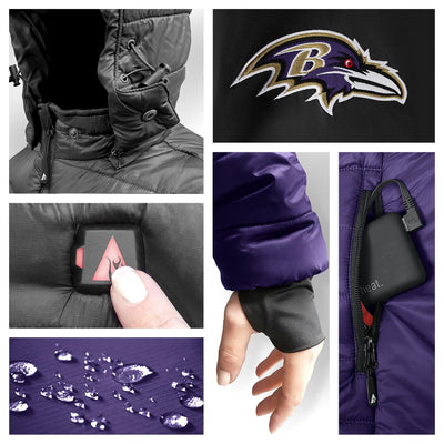 ActionHeat Baltimore Ravens 5V Men's Colorblock Puffer Battery Heated Jacket - Full Set