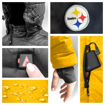 ActionHeat Pittsburgh Steelers 5V Men's Colorblock Puffer Battery Heated Jacket - Full Set