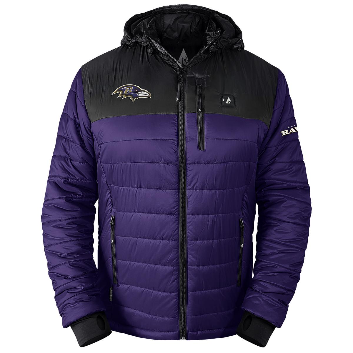 ActionHeat Baltimore Ravens 5V Men's Colorblock Puffer Battery Heated Jacket - Heated