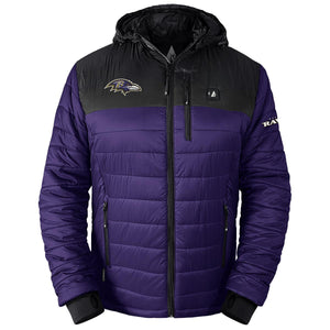 ActionHeat Baltimore Ravens 5V Men's Colorblock Puffer Battery Heated Jacket - Heated