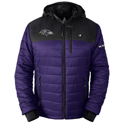 ActionHeat Baltimore Ravens 5V Men's Colorblock Puffer Battery Heated Jacket - Heated