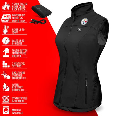 ActionHeat Pittsburgh Steelers 5V Women's Softshell Battery Heated Vest - Full Set