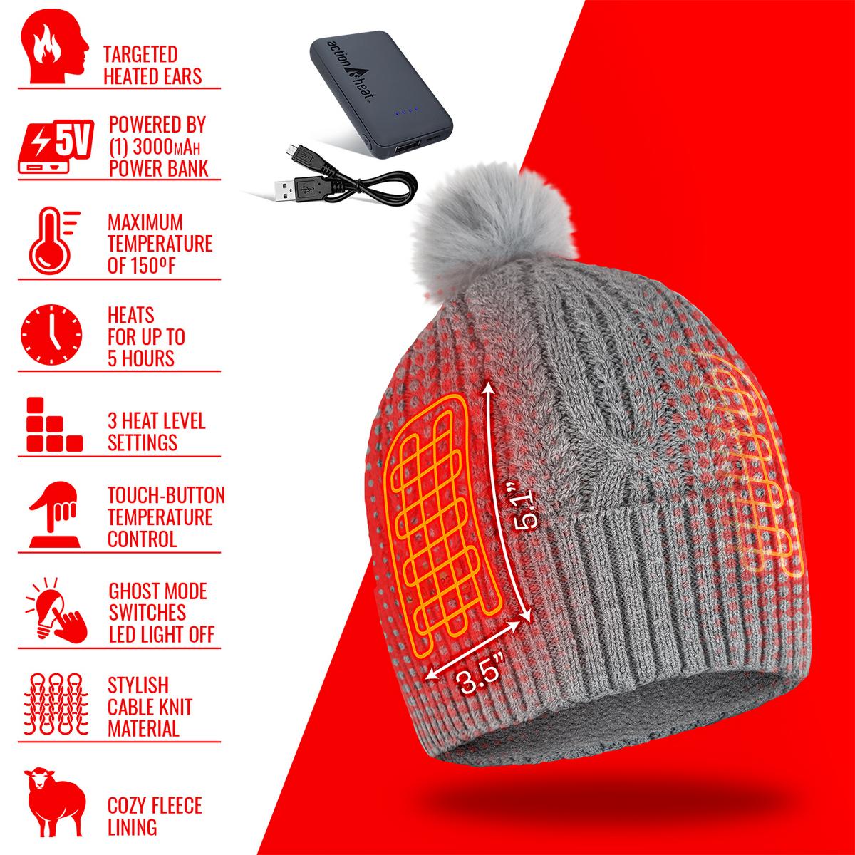 ActionHeat 5V Battery Heated Cable Knit Hat & Slippers Bundle - Full Set