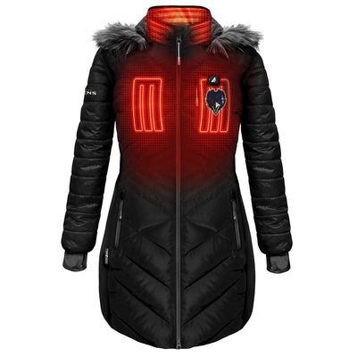ActionHeat Baltimore Ravens 5V Women's Long Puffer Battery Heated Jacket - Front