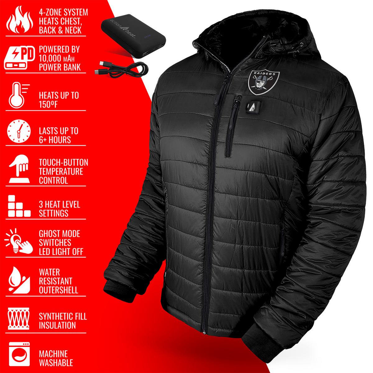 ActionHeat Las Vegas Raiders 5V Men's Puffer Battery Heated Jacket - Full Set