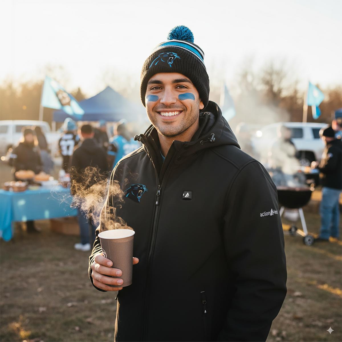 ActionHeat Carolina Panthers 5V Men's Softshell Battery Heated Jacket - Info