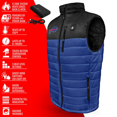 ActionHeat Buffalo Bills 5V Men's Colorblock Puffer Battery Heated Vest - Info