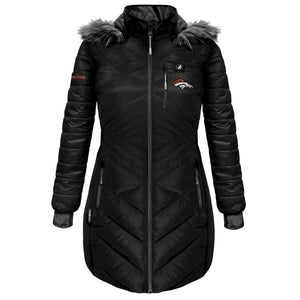 ActionHeat Denver Broncos 5V Women's Long Puffer Battery Heated Jacket - Heated