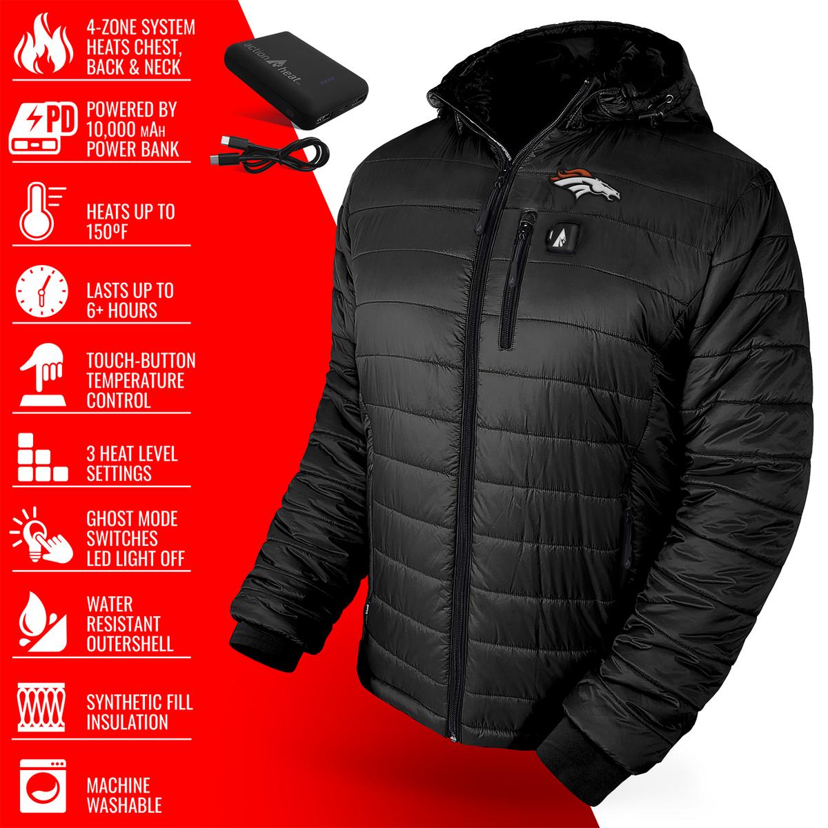 ActionHeat Denver Broncos 5V Men's Puffer Battery Heated Jacket - Full Set
