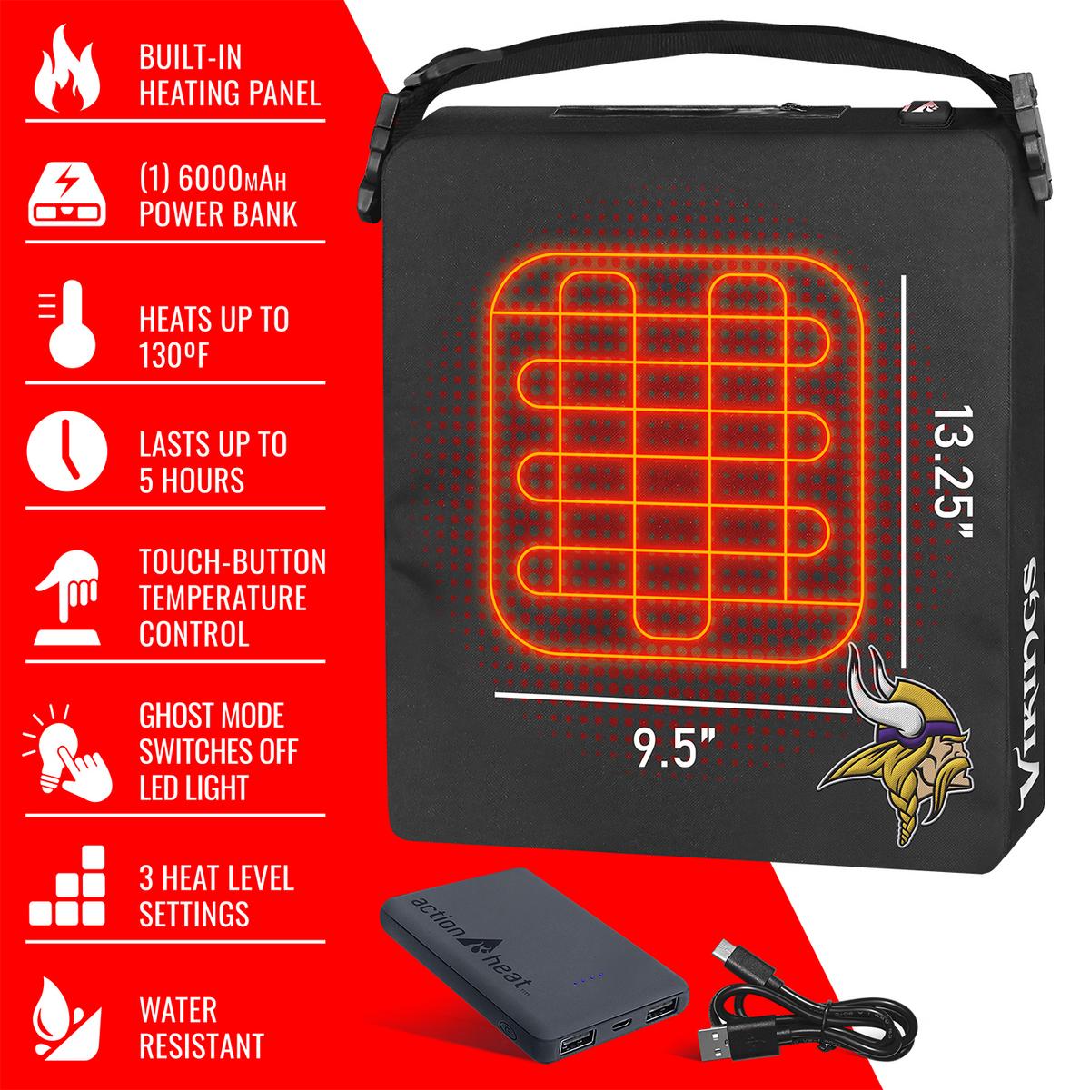ActionHeat Minnesota Vikings 5V Battery Heated Seat Cushion - Full Set
