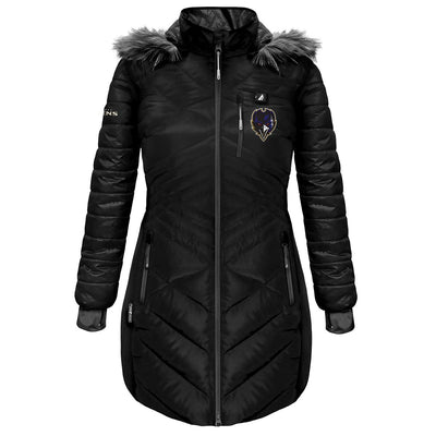 ActionHeat Baltimore Ravens 5V Women's Long Puffer Battery Heated Jacket - Heated