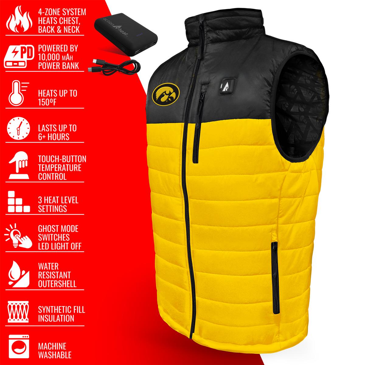 ActionHeat Iowa Hawkeyes 5V Men's Colorblock Puffer Battery Heated Vest - Info