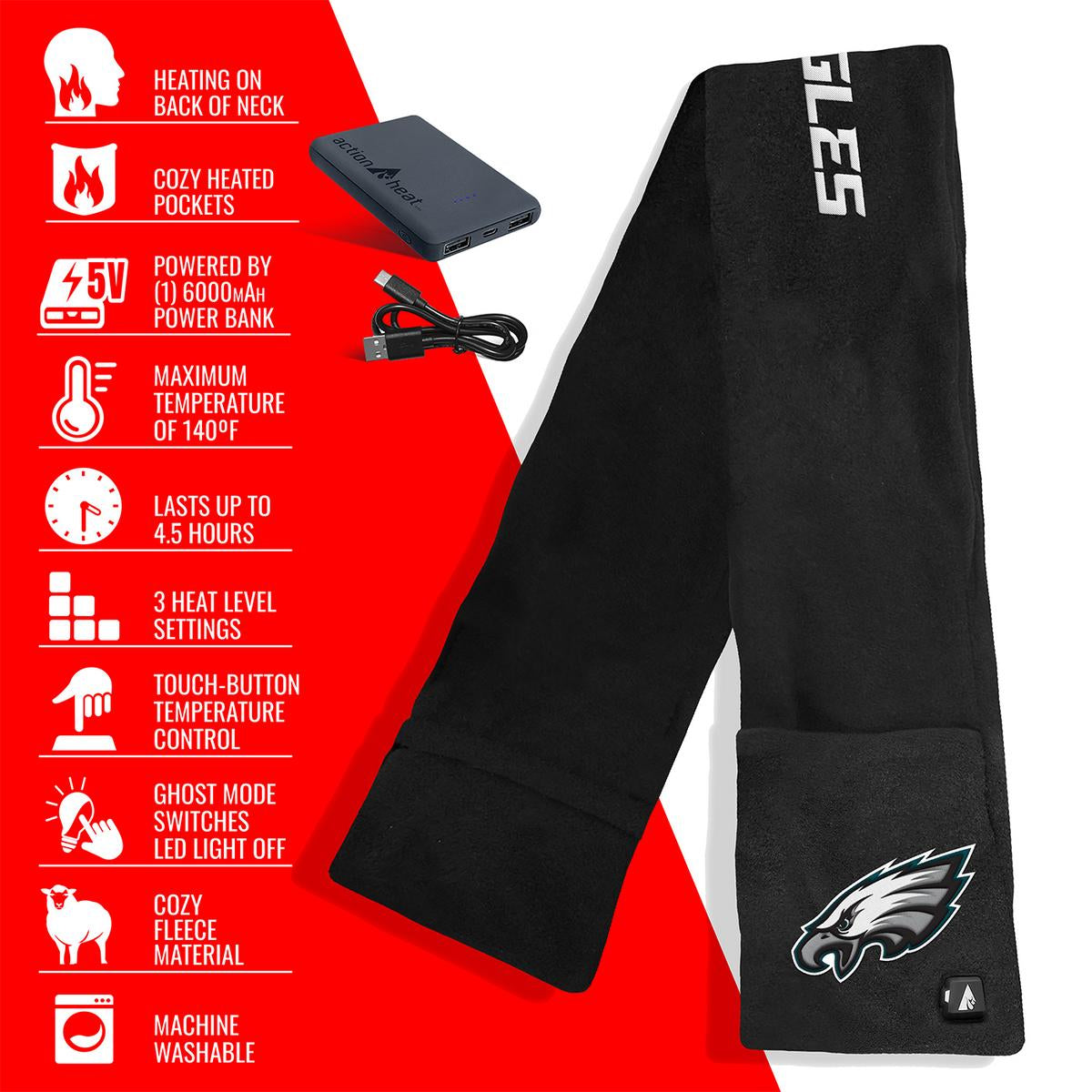 ActionHeat Philadelphia Eagles 5V Battery Heated Scarf - Full Set