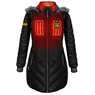 ActionHeat Iowa Hawkeyes 5V Women's Long Puffer Battery Heated Jacket - Front