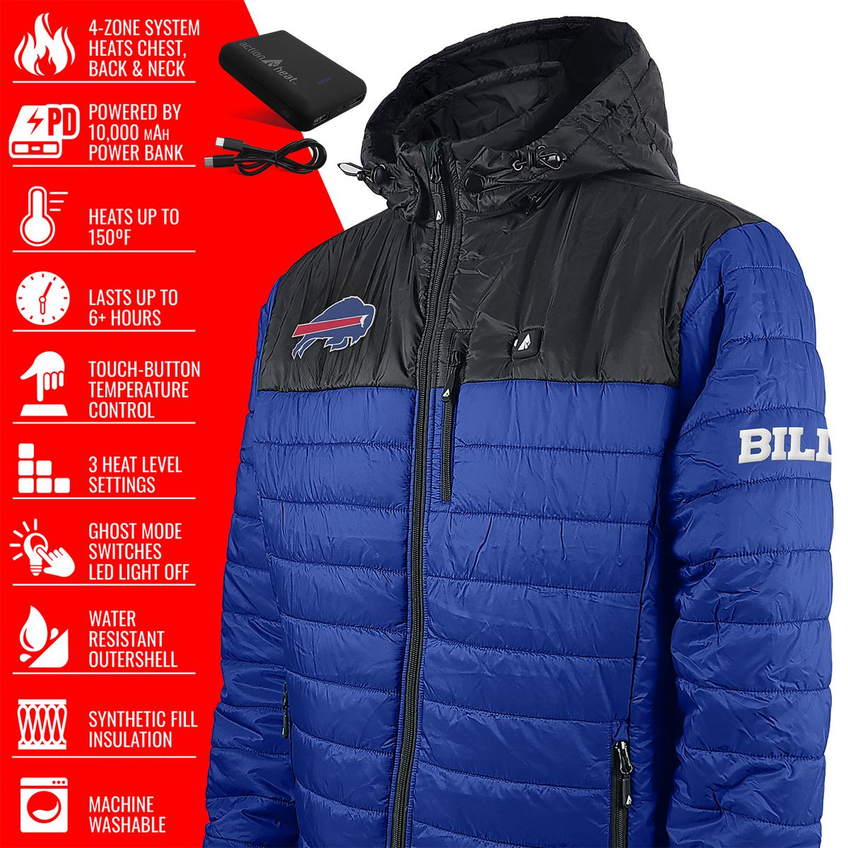 ActionHeat Buffalo Bills 5V Men's Colorblock Puffer Battery Heated Jacket - Full Set