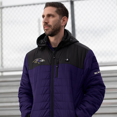 ActionHeat Baltimore Ravens 5V Men's Colorblock Puffer Battery Heated Jacket - Info
