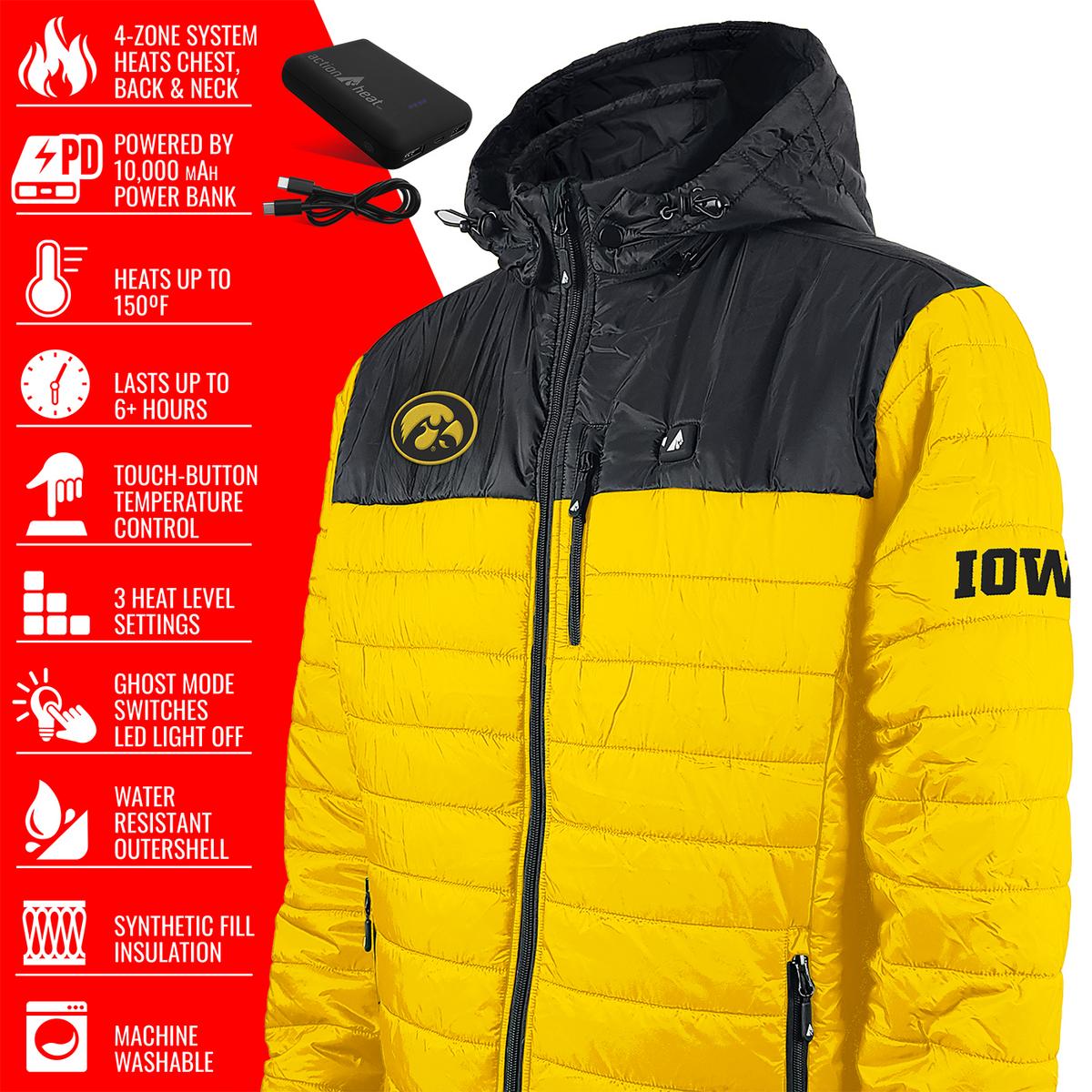 ActionHeat Iowa Hawkeyes 5V Men's Colorblock Puffer Battery Heated Jacket - Full Set