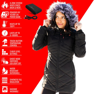 ActionHeat San Francisco 49ers 5V Women's Long Puffer Battery Heated Jacket - Full Set