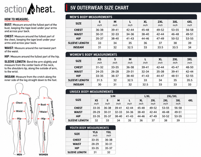 5V Outerwear - Jackets & Vests size chart