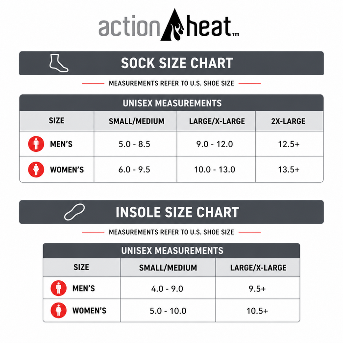 Heated Socks & Insoles size chart