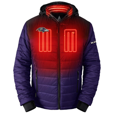 ActionHeat Baltimore Ravens 5V Men's Colorblock Puffer Battery Heated Jacket - Front