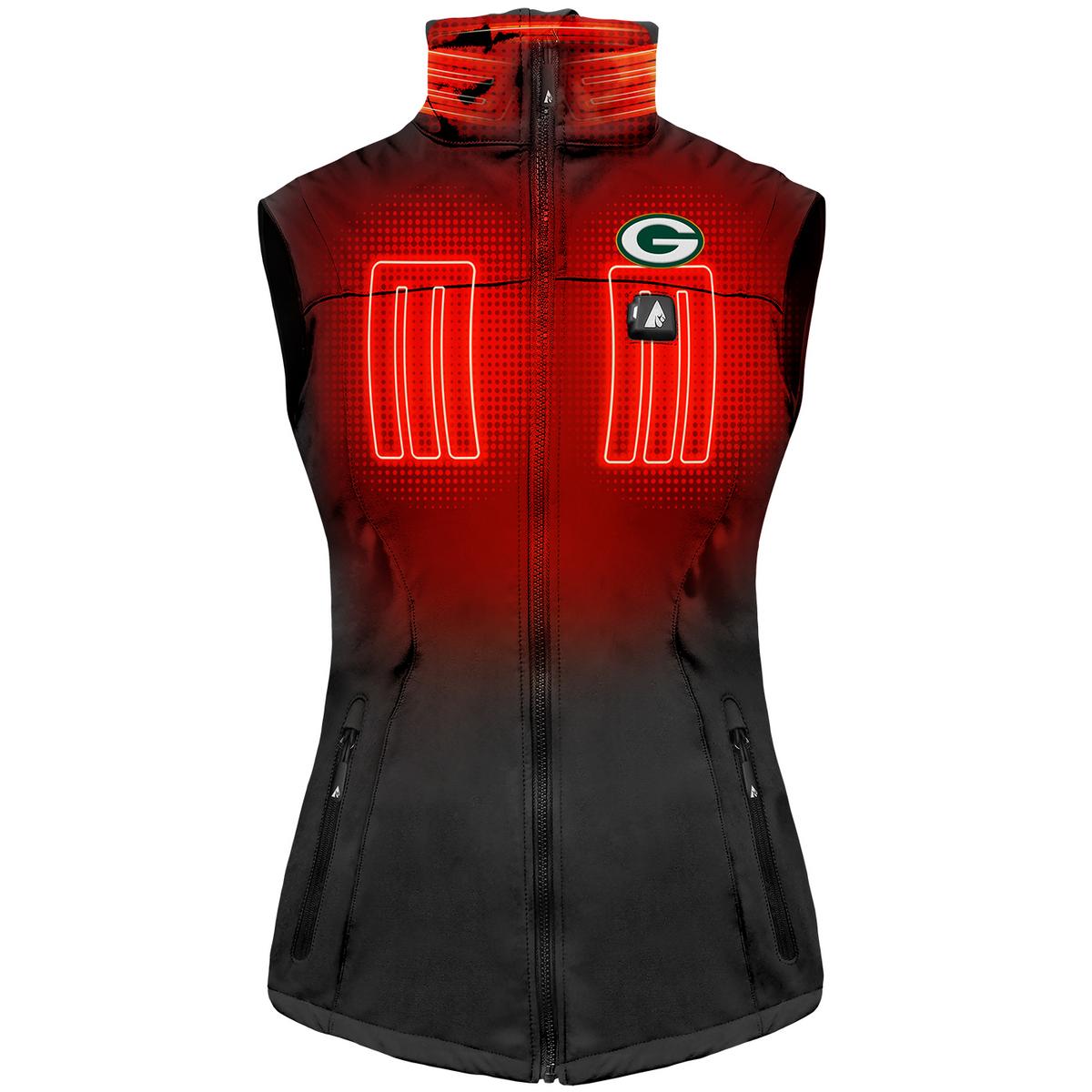 ActionHeat Green Bay Packers 5V Women's Softshell Battery Heated Vest - Front