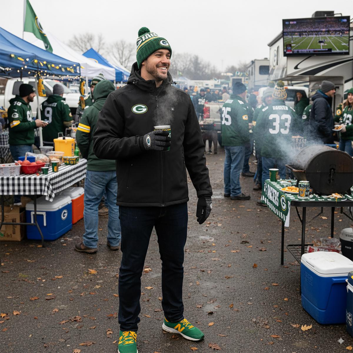 ActionHeat Green Bay Packers 5V Men's Softshell Battery Heated Jacket - Info