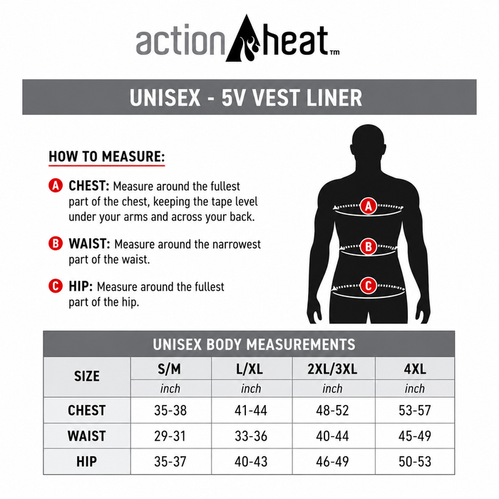 5V Vest Liner size chart