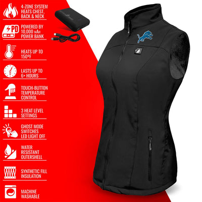 ActionHeat Detroit Lions 5V Women's Softshell Battery Heated Vest - Full Set