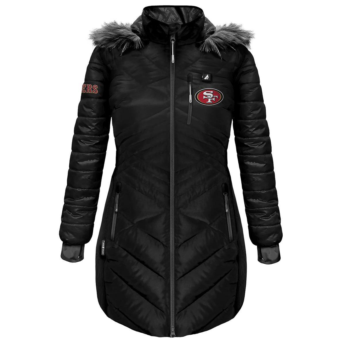 ActionHeat San Francisco 49ers 5V Women's Long Puffer Battery Heated Jacket - Heated