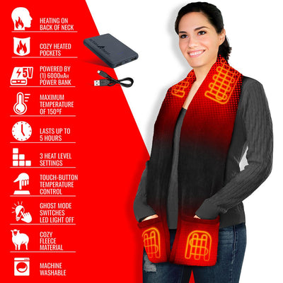 ActionHeat 5V Battery Heated Fleece Scarf with Pockets - Battery