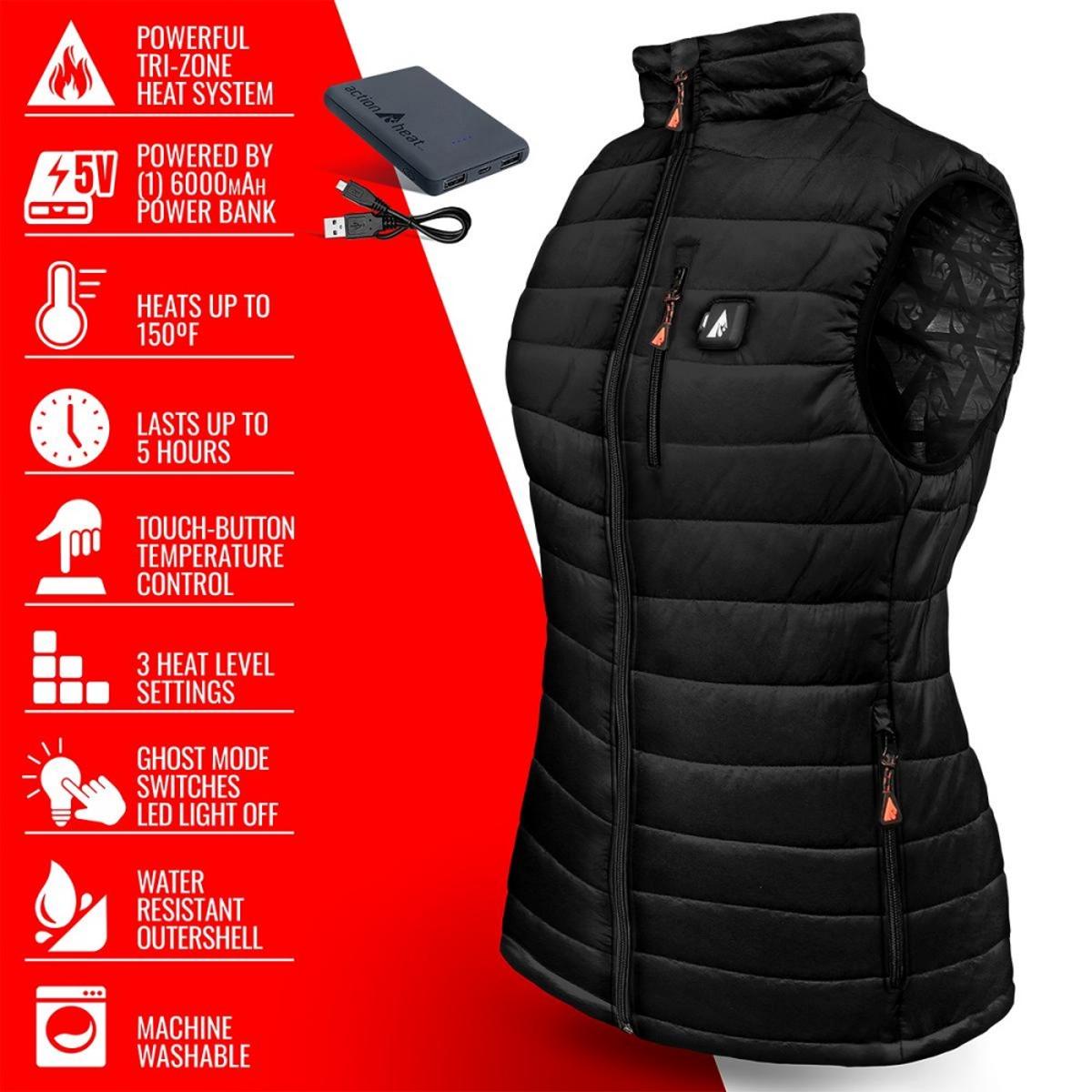 Open Box ActionHeat 5V Battery Heated Insulated Puffer Vest - Women's - Full Set