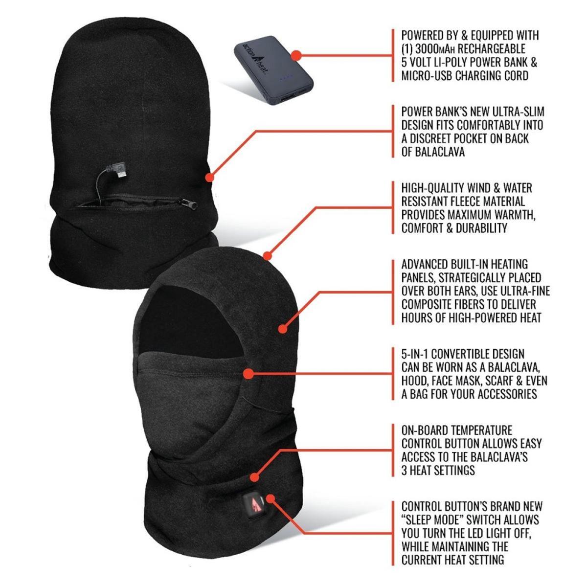 Open Box ActionHeat 5V Battery Heated Fleece Balaclava