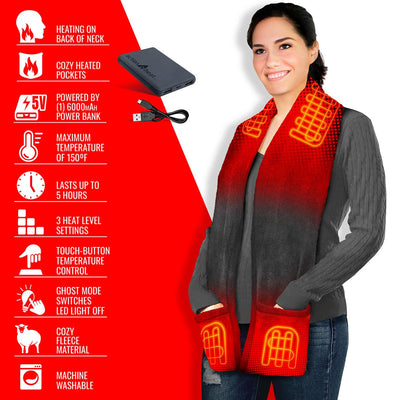 ActionHeat 5V Battery Heated Fleece Scarf with Pockets - Battery