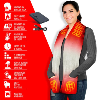 ActionHeat 5V Battery Heated Fleece Scarf with Pockets - Battery