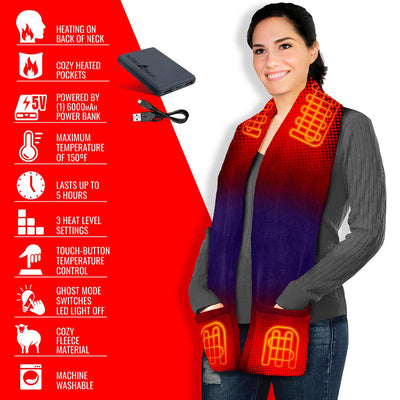 ActionHeat 5V Battery Heated Fleece Scarf with Pockets - Battery