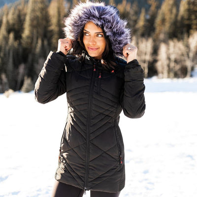 Open Box ActionHeat 5V Heated Long Puffer Jacket W/ Hood - Women's - Battery