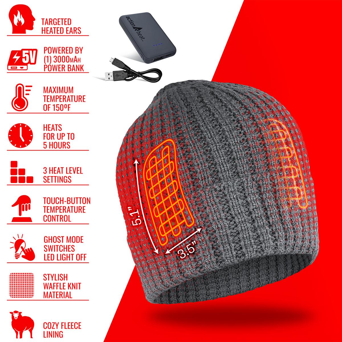 ActionHeat 5V Battery Heated Waffle Knit Hat - Battery