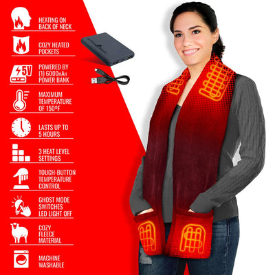 ActionHeat 5V Battery Heated Fleece Scarf with Pockets - Battery
