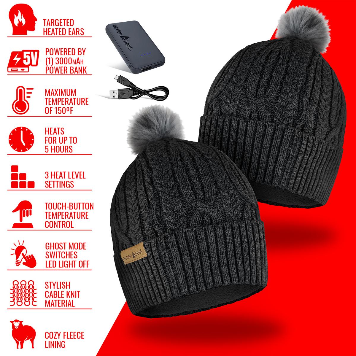 ActionHeat 5V Battery Heated Cable Knit Hat - Full Set