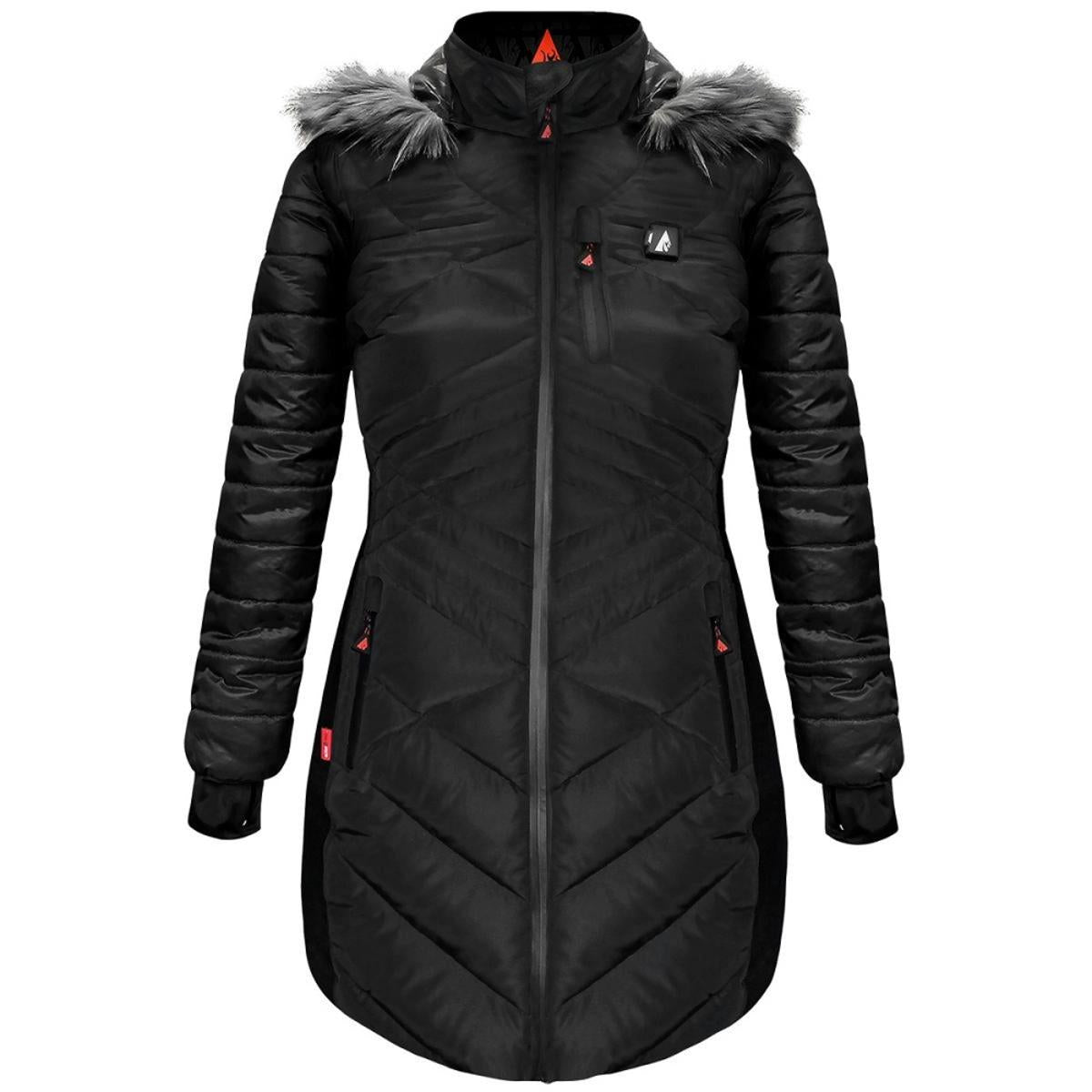 Open Box ActionHeat 5V Heated Long Puffer Jacket W/ Hood - Women's - Heated